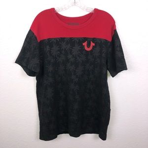 true religion red and black shirt